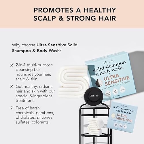 Miniatura 3 de Kitsch Barra de champú 2 en 1 y gel de baño – Ultra sensible, vegano y natural, fórmula de 5 ingredientes en barra de jabón para cabello y cuerpo –