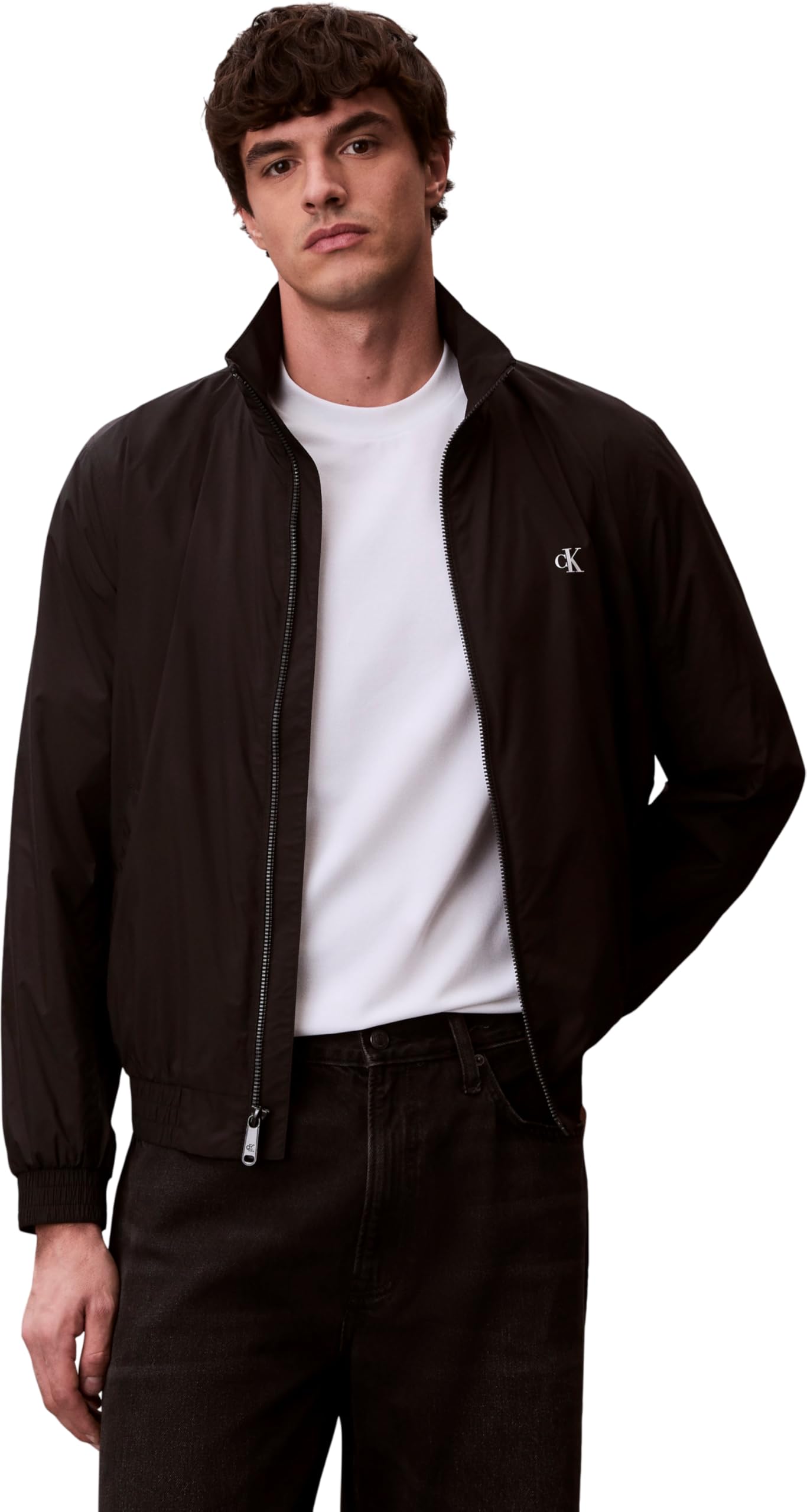 Calvin KleinMen'sLs Unfilled Nylon Harrington Jkt LV04RF520GJackets, BLACK, L