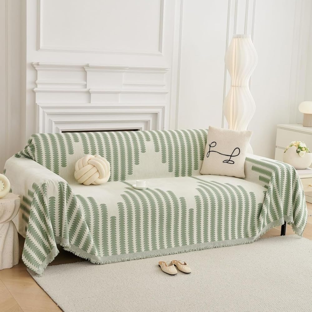Stylista Premium Reversible Double Sided Sofa Throw Cover- Ultra Soft, Modern Patterned and Decorative Cover for All Sofa Types, 3-Seater, Green-picture-37