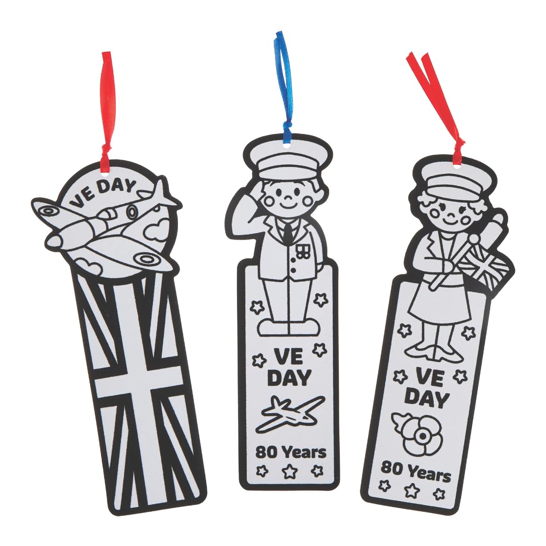 Baker Ross FN545 VE Day Fuzzy Art Bookmarks - Pack of 12, VE Day for Kids VE Day 80th Anniversary, Black, 19cm - Image 4