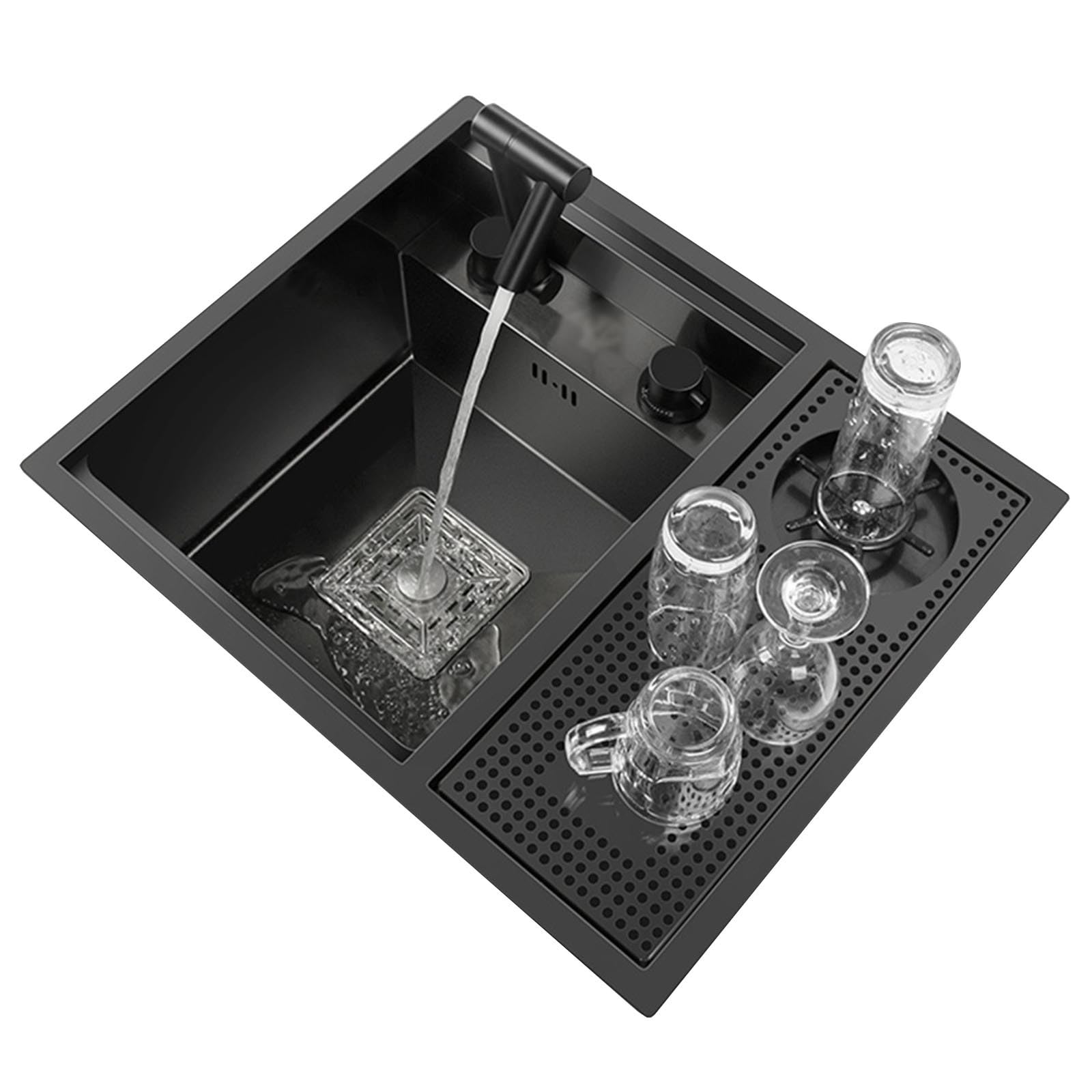 Fregadero Invisible de un Solo Seno con Grifo Plegable y lavavasos para restaurantes, cafeterías y Bares. Lavabo de encimera Que Ahorra Espacio para Lavar Verduras y Utensilios de