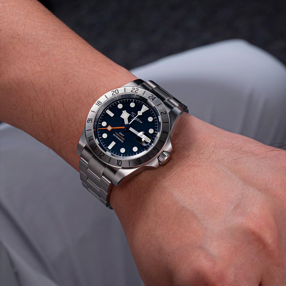 Seestern Sugess S463 GMT Automatikuhr aus schwarzem Stahl mit Datumsanzeige Saphir für Herren