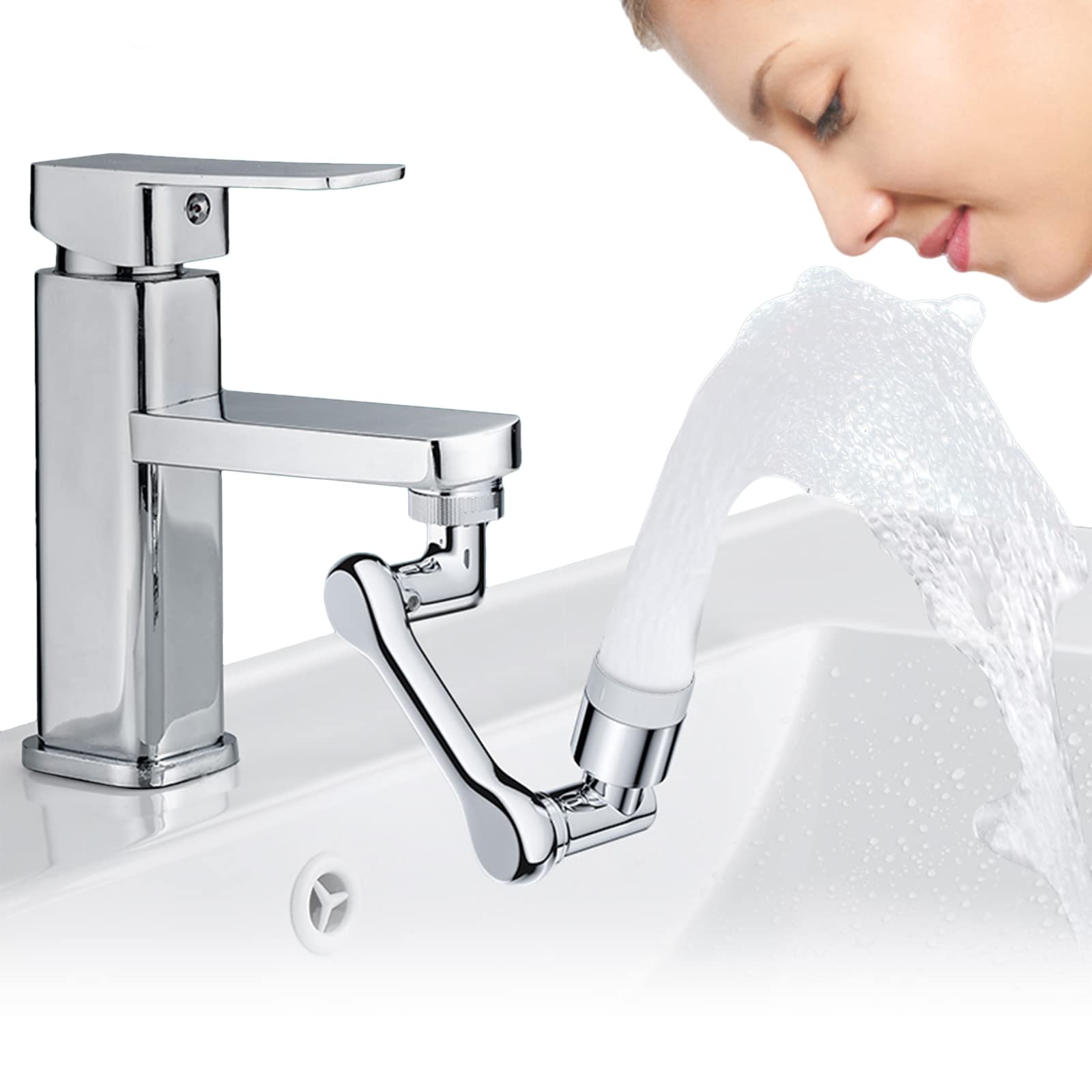 1080°Swivel Tap Aerator, Kitchen Sink Faucet Sprayer with Djustable 2 Modes, Kitchen Bathroom Brass Faucet Bubbler Filter for Taps with M22 External Thread or M24 Internal Thread Nozzle