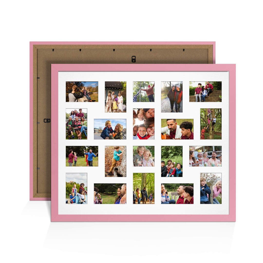 Procut Global 80X70CM Pastel Pink Photo Frames For Multiple Pictures with White Mount-Modern Collage Frame with 20 Apertures (18x) 6x4, (2x) 4x4-Engineered Wood with Shatterproof Perspex — image 1