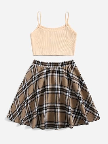 Miniatura 2 de WDIRARA Conjunto de 2 piezas para niña con estampado de dibujos animados y falda a cuadros