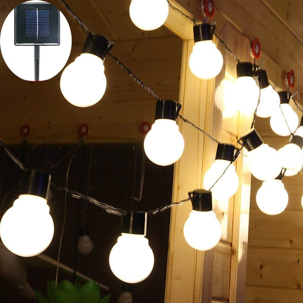 HULX Solar Outdoor Bulb String Lights, 3.5m 10LED Festoon Bulb String Light Globe Light Bulb Fairy Lights Waterproof for Garden Indoor (Warm)