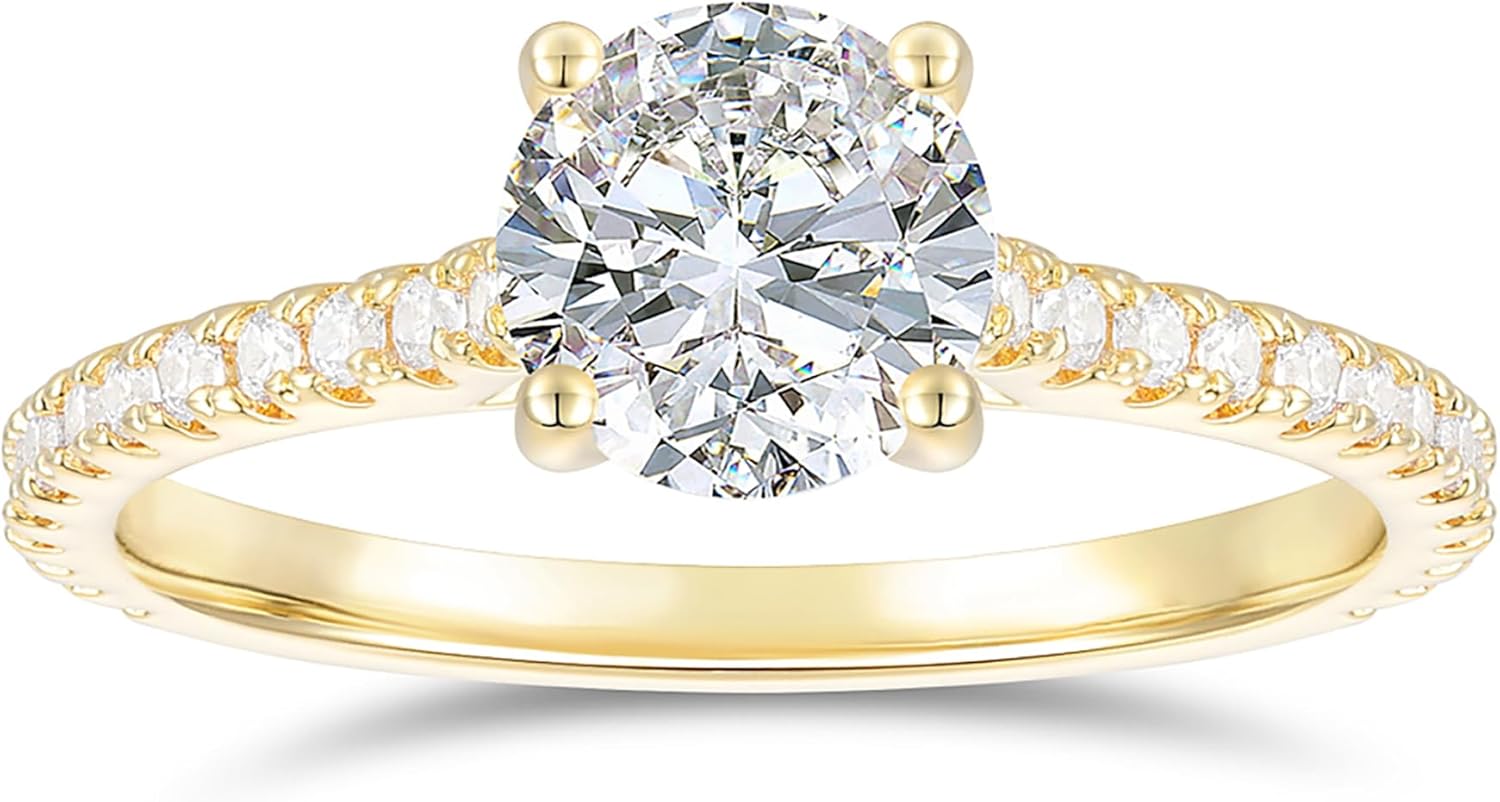 14K Gold 1.0CT Round Cut Moissanite Rings 14K White Gold Moissanite Engagement Ring 1 Carat 6.5mm Round Moissanite Rings for Women