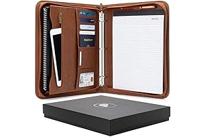 Premium Leather 3 Ring Portfolio Organizer with Zippered Storage Pockets for Essential...