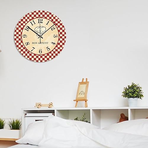 Miniatura 7 de Reloj de pared de cocina francesa de chef de 12 x 12 pulgadas, relojes de pared de PVC de calidad de cuarzo sin tictac, vintage, fácil de leer,