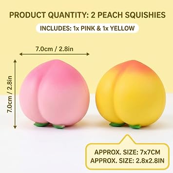 2 PCS Peach Squishy, Jumbo Squishies, Squishy, Slow Rising Squishies in Pink and Yellow Colours