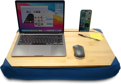 Yogibo Traybo - Escritorio profesional para laptop con cojín y almohada para dormir, bandeja superior de bambú con almohada estación de trabajo para