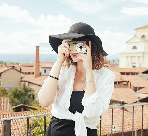 Vista 4 de Acuvar Cámara digital compacta de 16 MP con pantalla LCD de 2.4 pulgadas, tarjeta micro SD de 32 GB, trípode flexible, baterías, cargador, kit