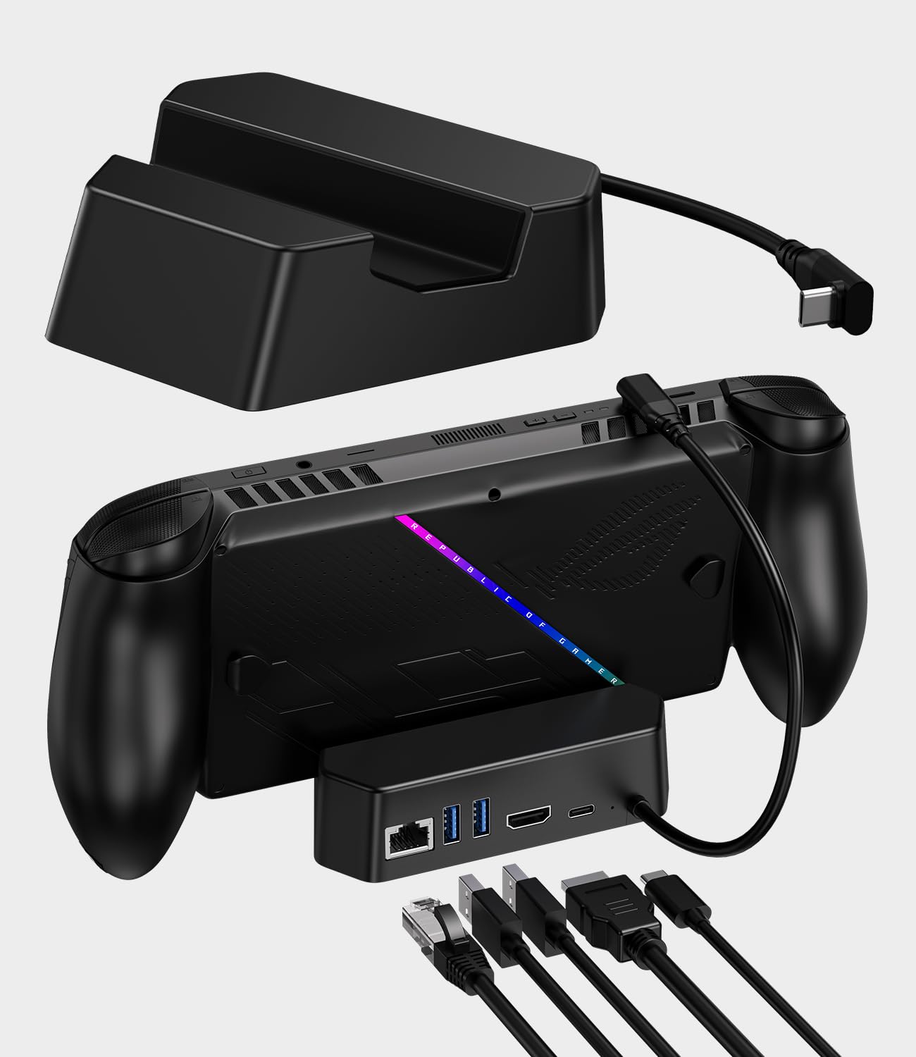 SiWiQU 5-in-1 Docking Station per ROG per Xbox Ally / Ally X (2025) Solo, TV Dock Portatile Caricatore con 4K@144Hz 2.1/ Ethernet Gigabit/2×USB 3.0/100W ricarica/Spia luminosa/USB-C integrato Cavo