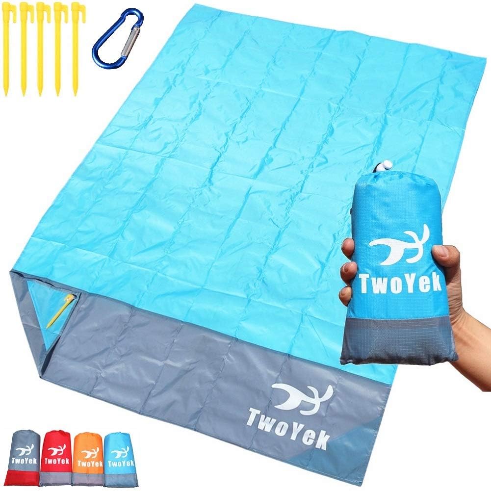 Outdoor Beach Blanket Picnic Mat - Lightweight Compact Portable Pocket Waterproof Sand Proof Beach Mat for Travel Hiking Camping Parks Sports Festivals Quick Drying 79″x 55″ Blue