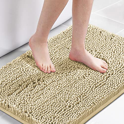 Ultra Soft Texture Chenille Plush Bath Rugs Floor Mats, Hand Tufted Bath Rug Non Slip Microfiber Door Mat For Kitchen/Entryway/Living Room, 32 By 20 Inches, Beige #TOP4