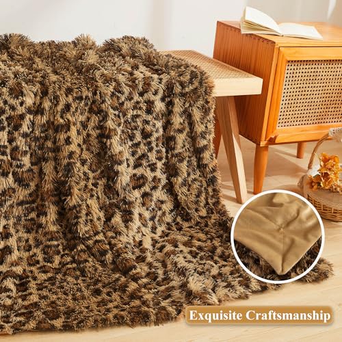 Manta térmica XeGe de pelaje sintético con estampado de leopardo, marrón, 50x60 pulgadas miniatura 4