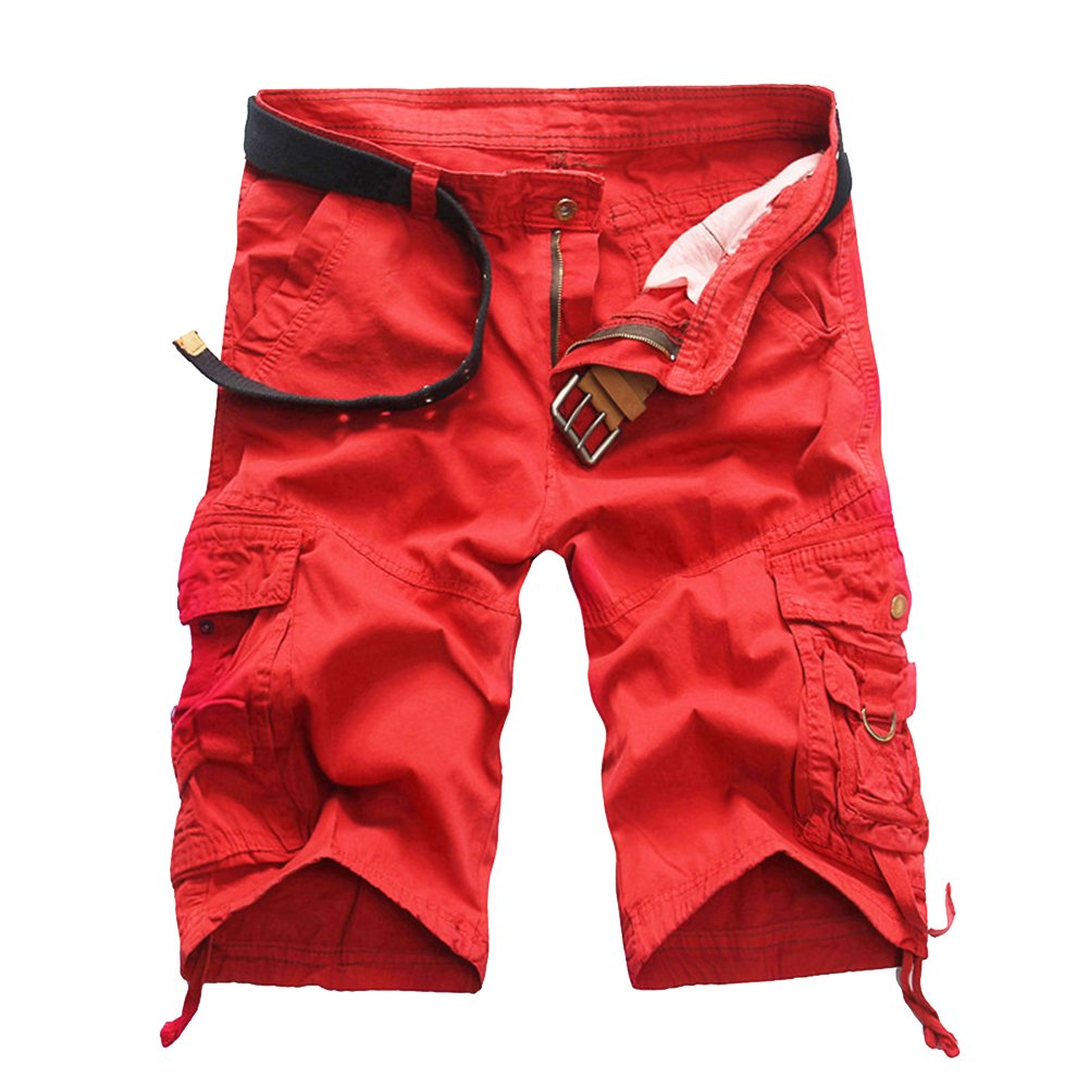 MISSMAO Outdoor Military Camouflage Cargo Shorts Men Summer Casual Multi Pockets Shorts Red 38