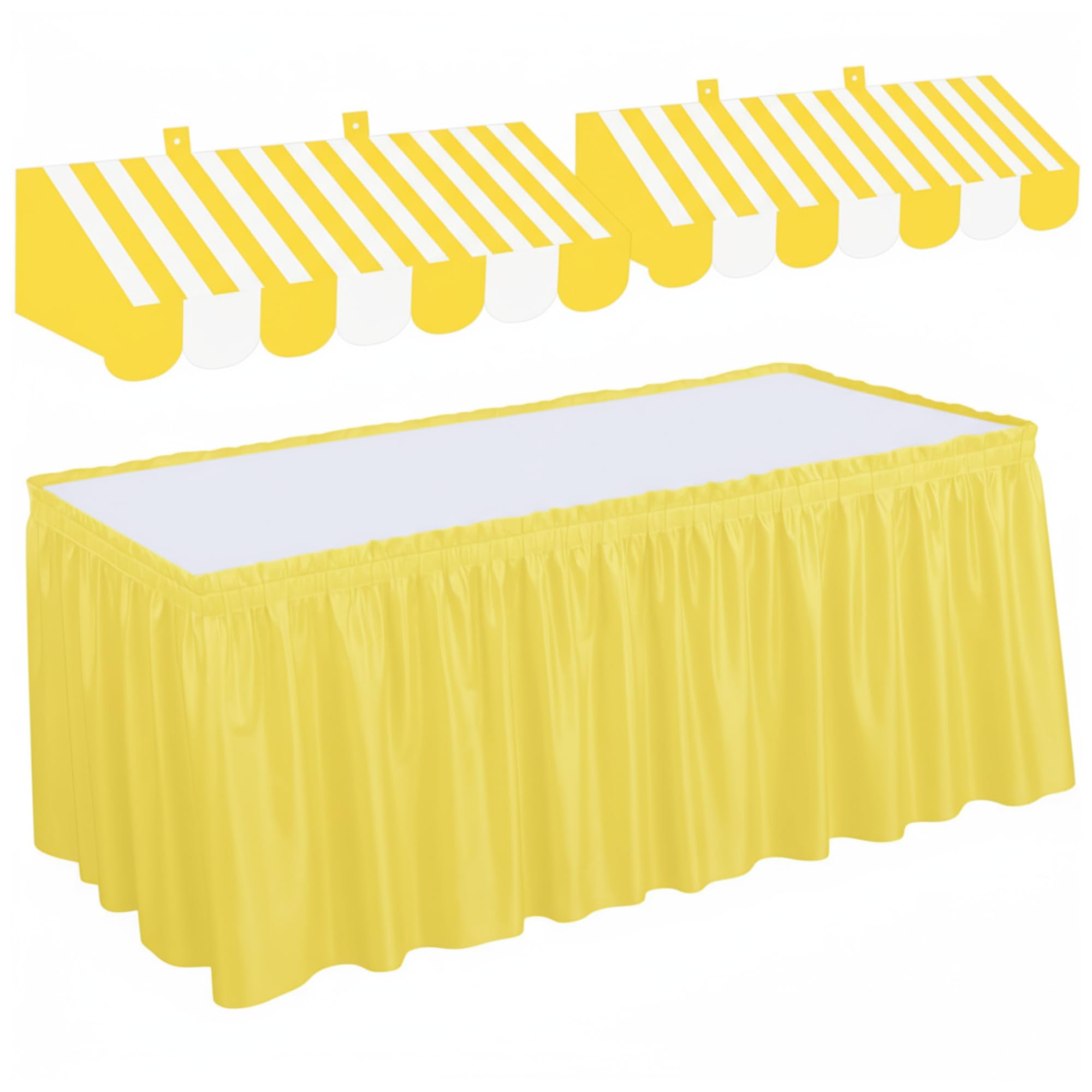 Tallew 3 Pcs Circus Awning 3D Cardboard Stripe Table Skirt, Yellow White