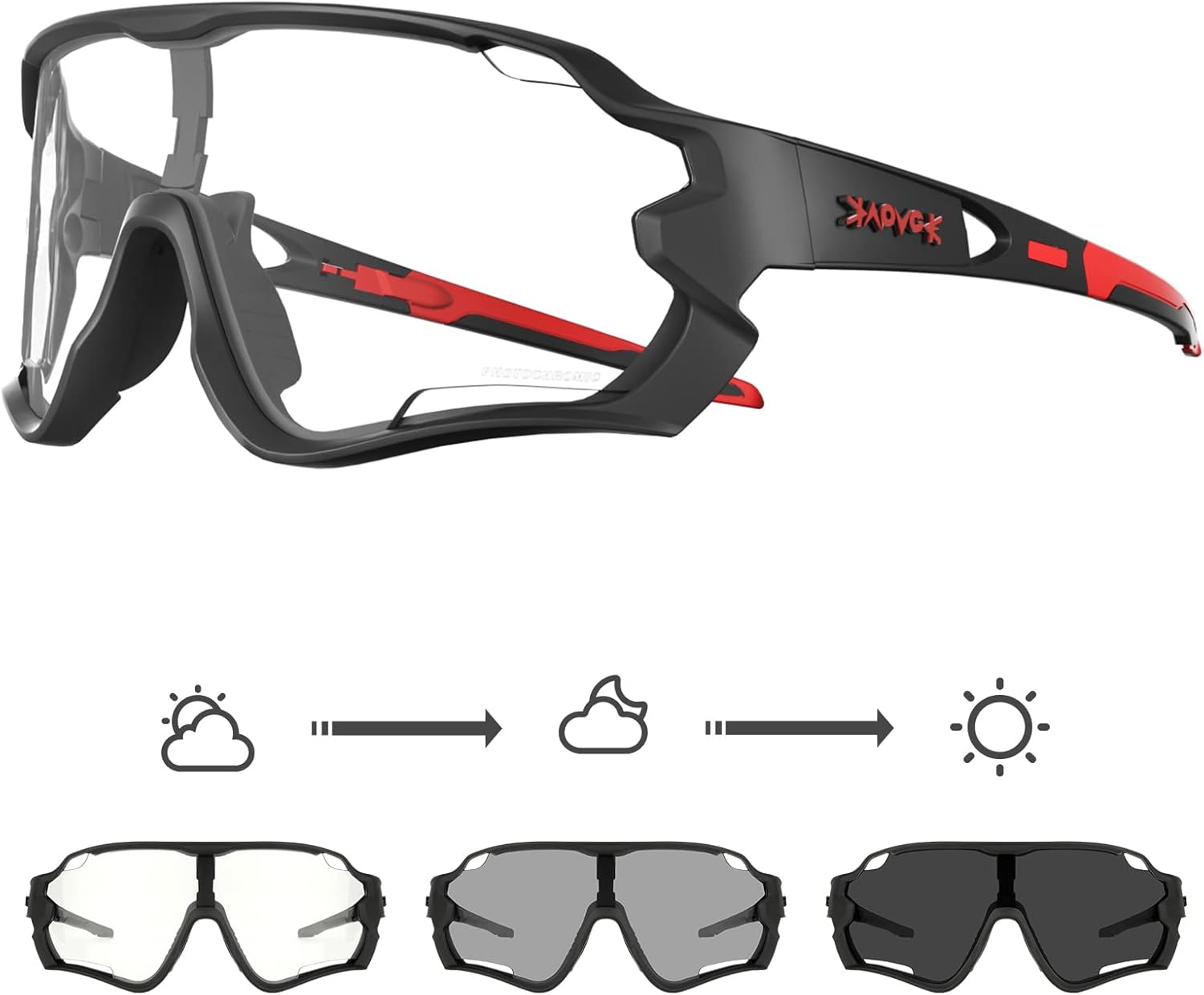 KAPVOE Gafas de Ciclismo Fotocromáticas con TR90 Gafas de Sol Deportivas Mujeres Hombres Running Transparente MTB Accesorios de Bicicleta