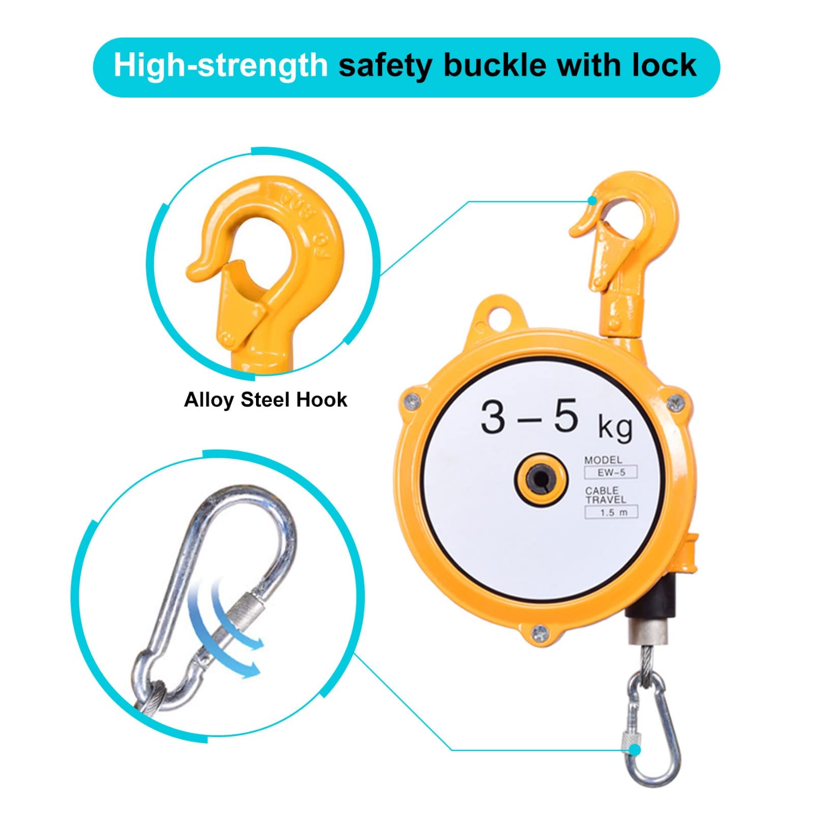 1-3/3-5/5-7/5-9kg Equilibrador de Resorte, Bloqueo Manual Equilibrador Retractor con Cuerda de Alambre Engrosada, Spring Balancer Retráctil para Fábrica Linea de Ensamblaje(Size:3-5kg)