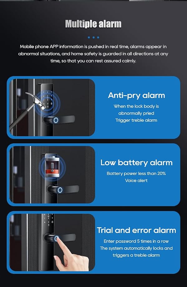 Smart Electronic Door Lock with Fingerprint Biometric, App Control, Smart Card, Password, Key Access & USB Emergency Charge - Metal Wi-Fi Enabled Touchscreen Keypad, AA Battery Powered by Generic - Image 6
