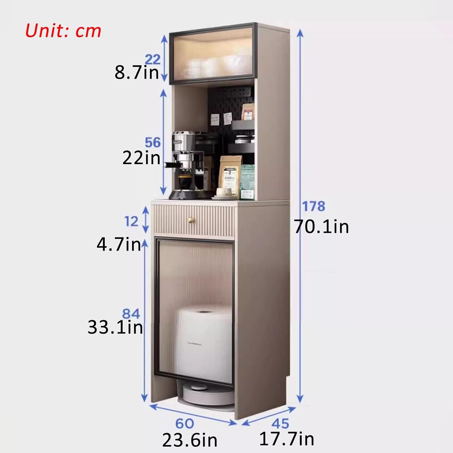 JKGHK Sweeping Robot Stand Rack, Robot Vacuum Stand Cabinet with Flip-up Glass Door, Pegboard Vacuum Hidden Cabinet for Sweeping, Floor-Standing Storage End Table(White)