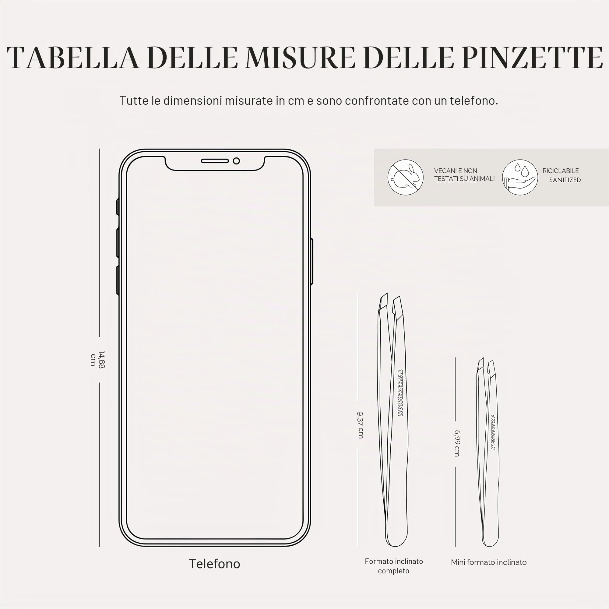 TWEEZERMAN Mini pinzetta (punte di precisione inclinate affilate a mano, qualità professionale, ergonomica, per sopracciglia, acciaio inox)