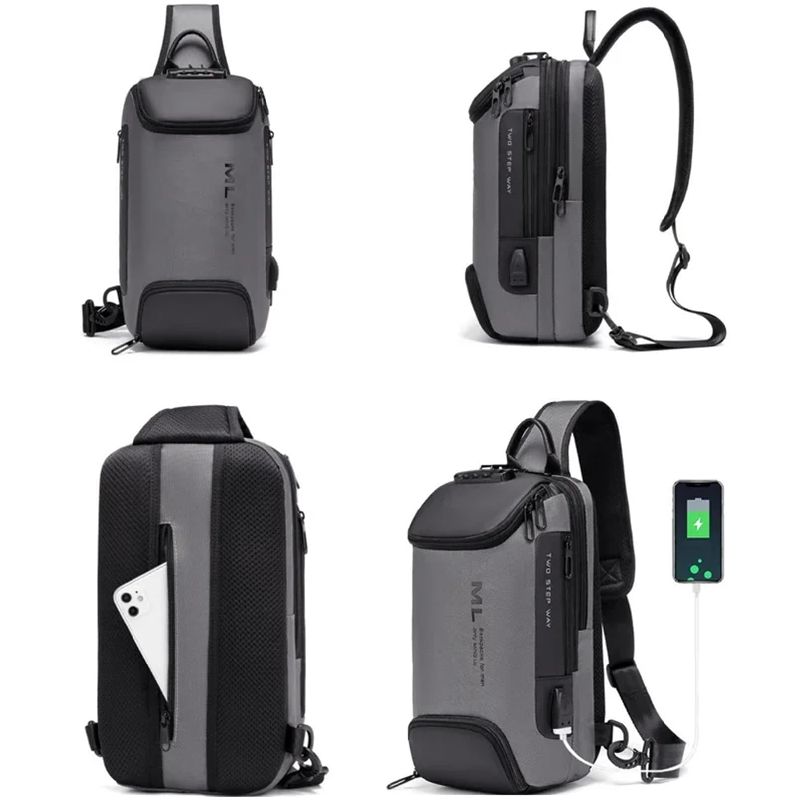 Uomini Moda Antifurto Blocco Multifunzione Borse A Tracolla Ricarica USB Sling Crossbody Viaggio Messenger Borsa Petto Pack Per Maschio