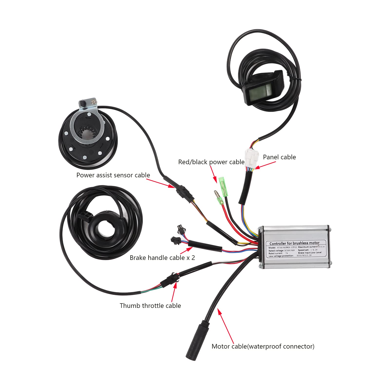 BuyWeek Kit Controller Motore Brushless Bici Elettrica, 36V 48V 250W 15A Onda Quadra Bici Elettrica con Pannello LCD4