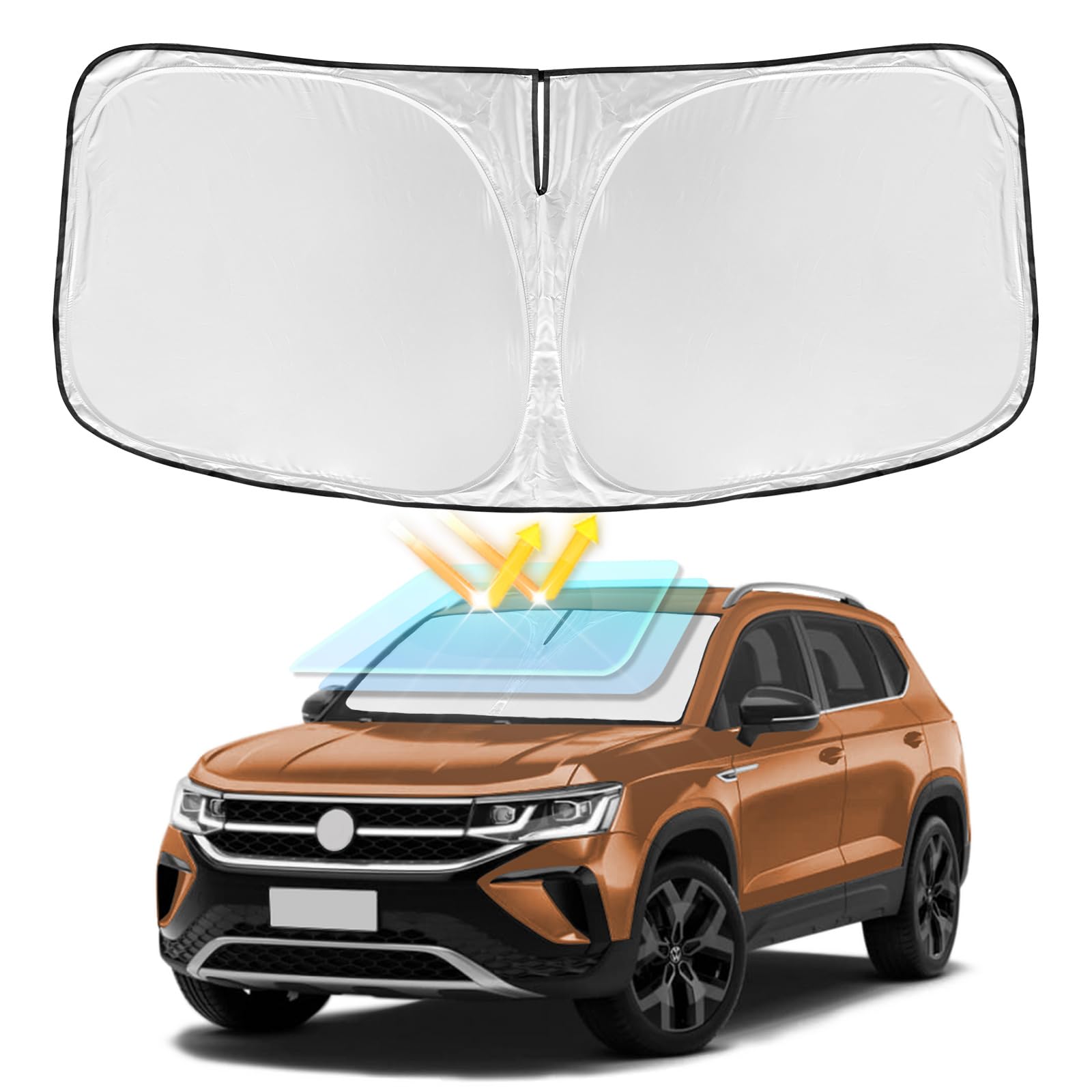 for Volkswagen VW Taos 2022-2025 2026 Windshield Sun Shade - 4 Layers Car Sunshades for Front Windows Shade Cover Custom Fit VW Taos Sun Visor 250T