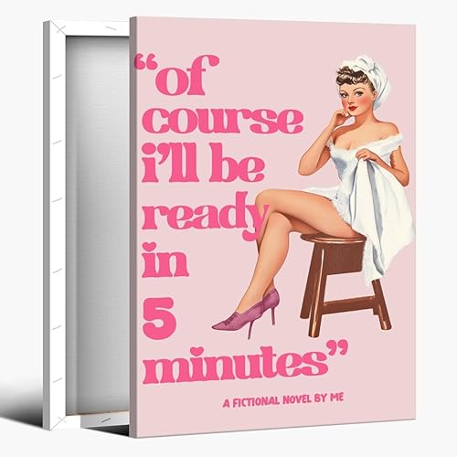 Póster vintage divertido para pared de baño, póster rosa moderno de los años 70, carteles de baño sexy para mujeres con texto en inglés "Ill be