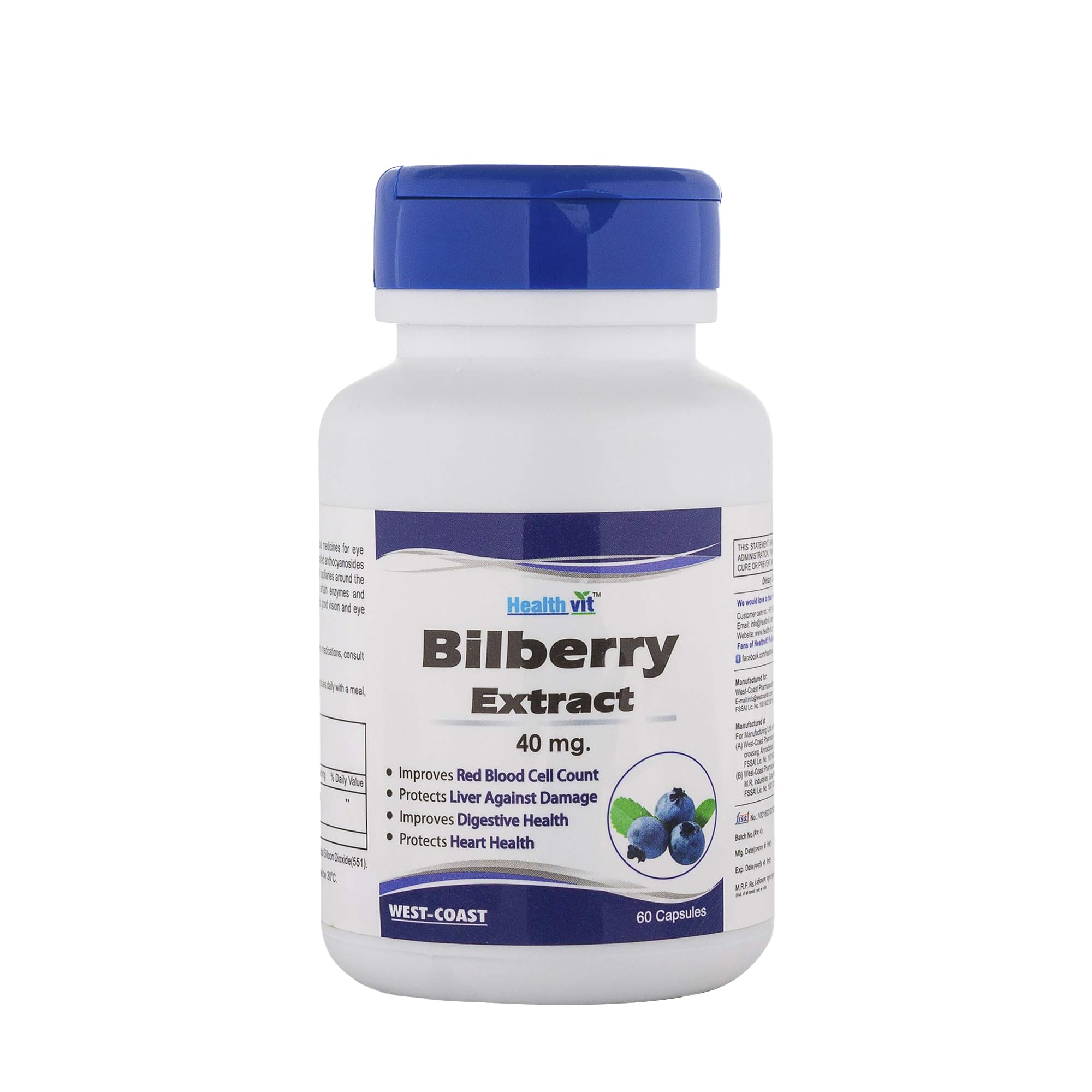Healthvit Bilberry Extract 40 mg Capsule | Eye Health Supplement for Healthy Vision | Antioxidant Rich - Pack of 60 Capsules (B01CQSGO8A) Amazon Price History, Amazon Price Tracker
