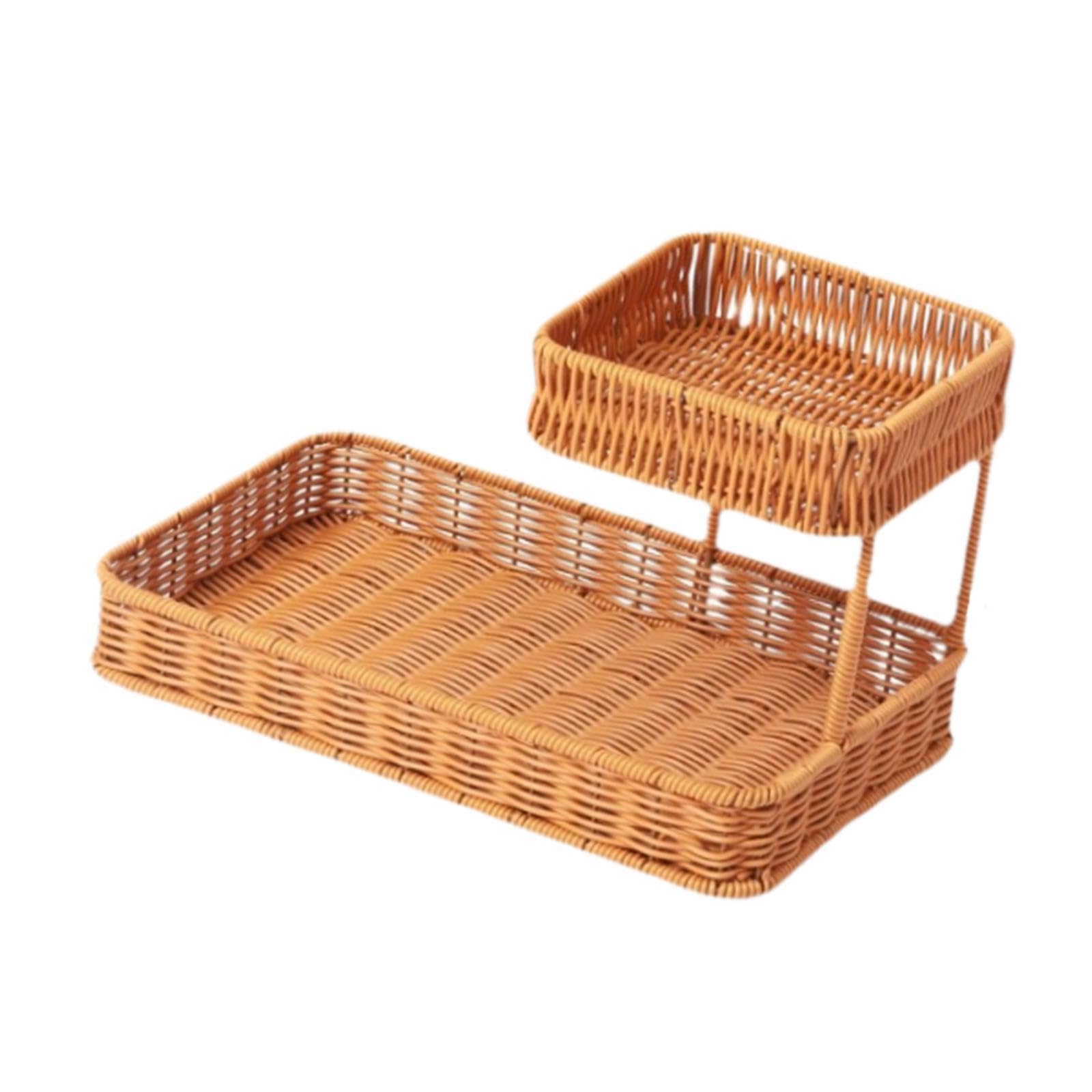 Qixcxaz Brown Woven Storage Basket Container For Organizing 2 Layer