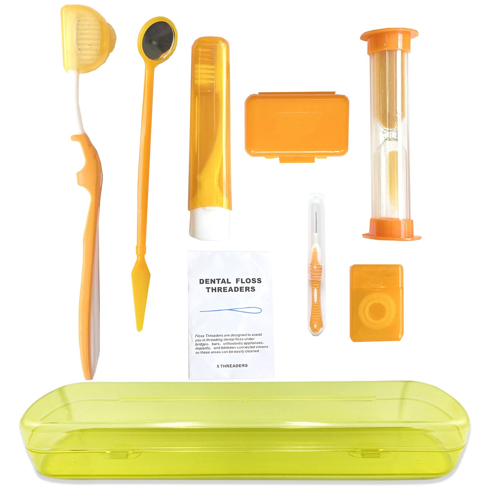 HRASY Portable Orthodontic Oral Care Kit for Braces - Interdental Brush Dental Wax Dental Floss Toothbrush Cleaning Kit(Orange)