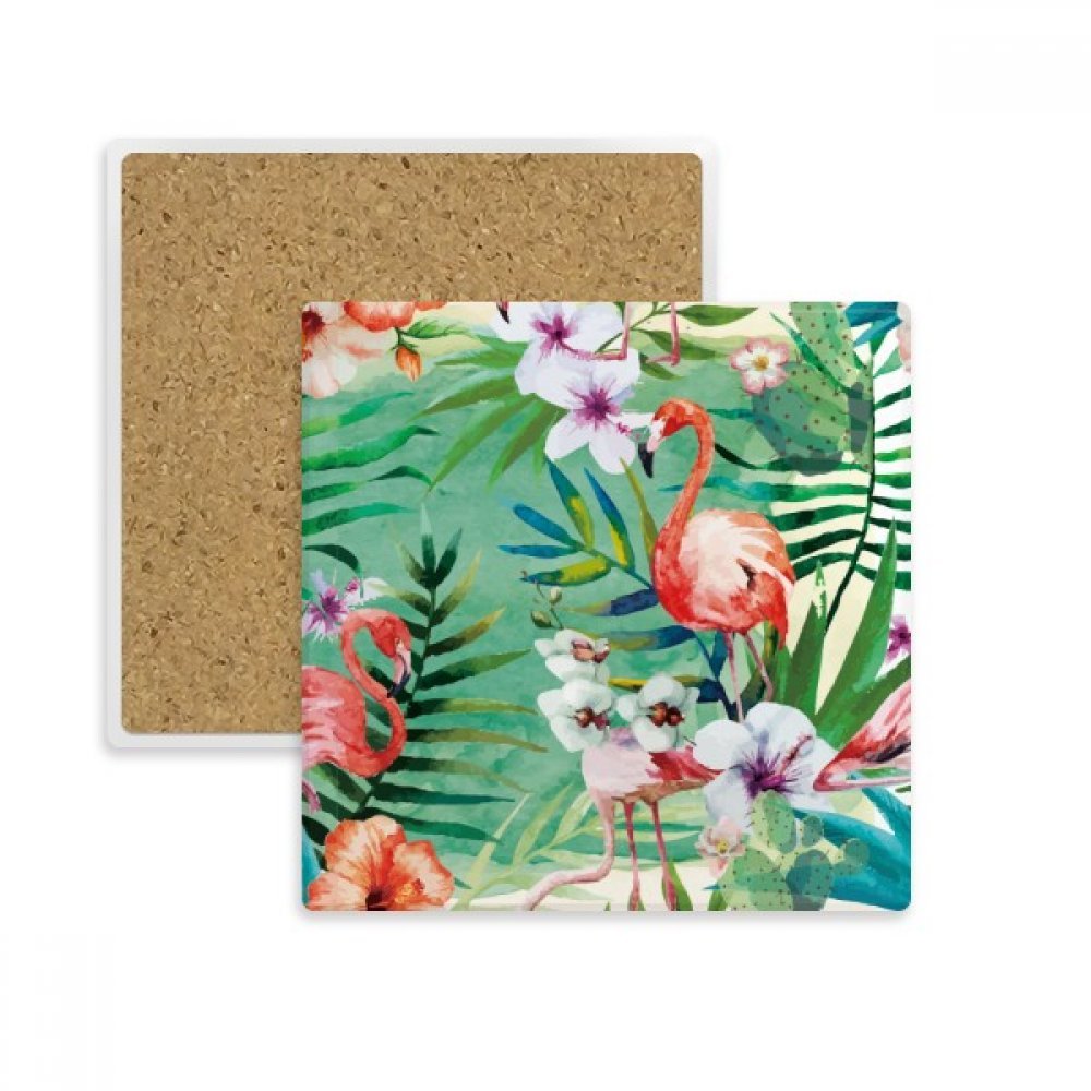 Dessous de verre carrés tropical plants anti tache flamant rose gobelet