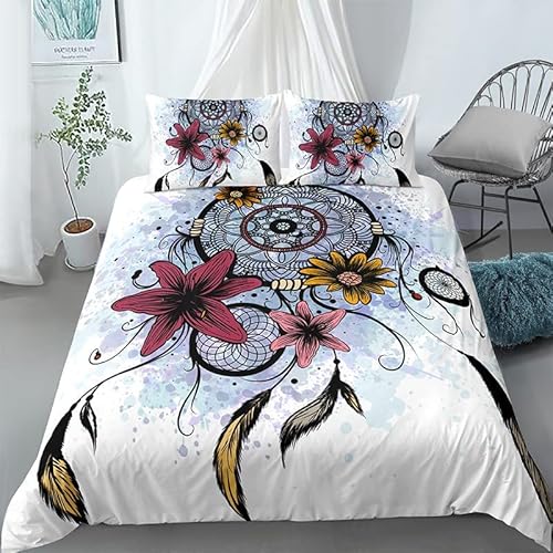 Housse de Couette 220x240 Adulte Attrape RêVe Bleu, Housse de Couette 2 Personnes en Microfibre, 3 Pièces Ensemble de literie avec 1 Housse de Couette + 2 Taie d'oreiller 65x65 cm Cover