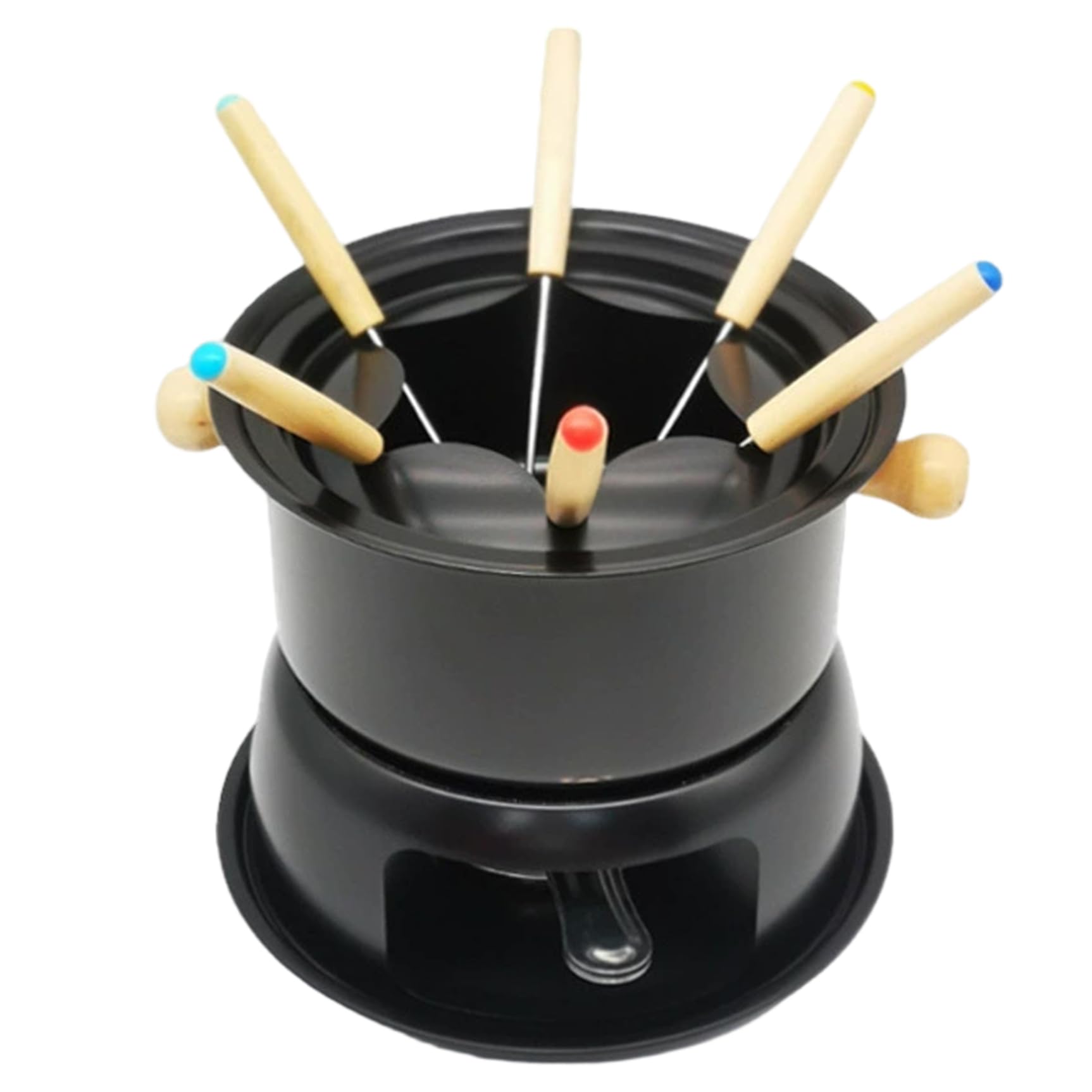 Service à Fondue : caquelon en Acier au Carbone avec 6 fourchettes, Tasse à Fondre pour Chocolat, Fromage et Viande, pour 6 Personnes