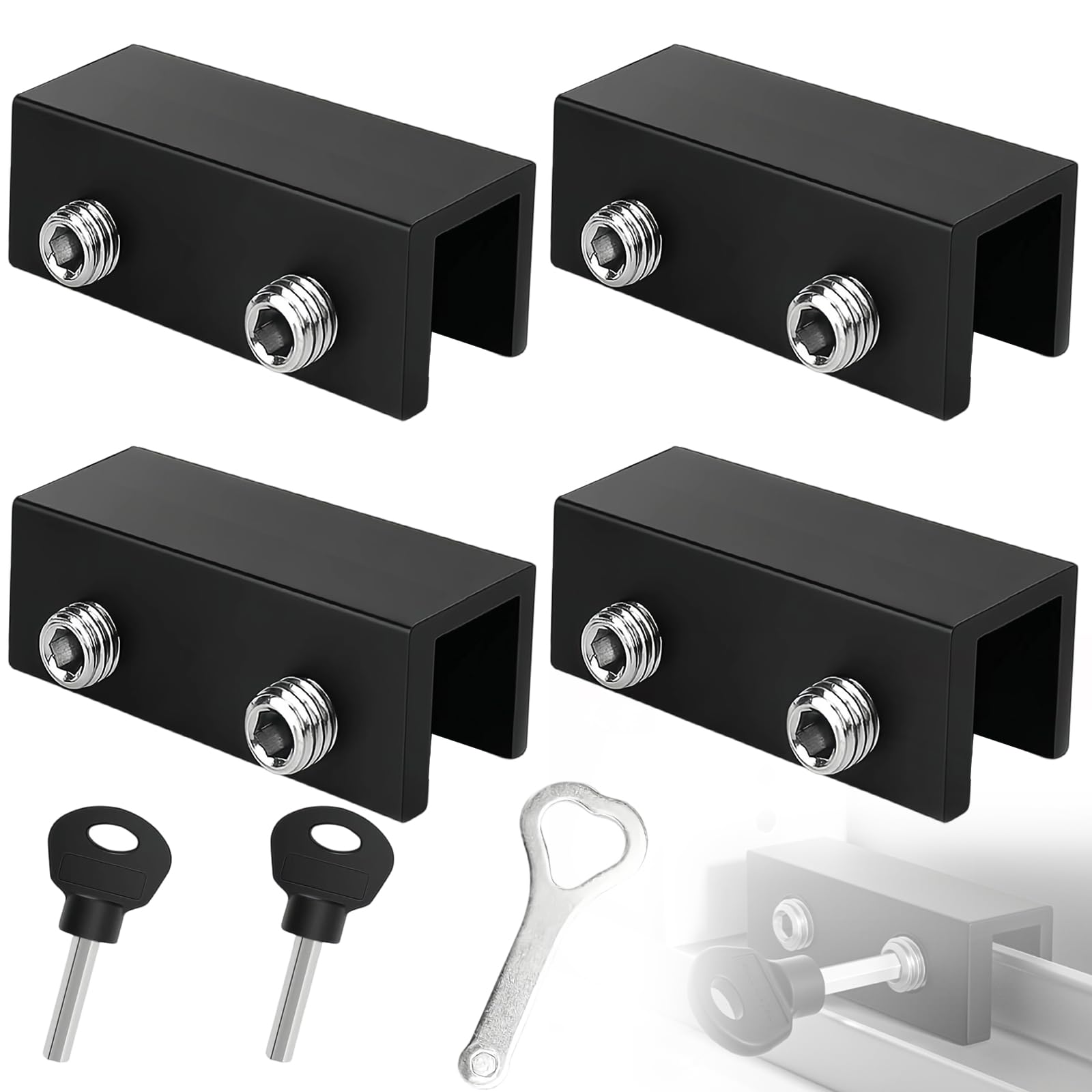 TIANLIN 4 Piezas Seguridad para Ventana Niños, Cerradura de Ventana de Aluminio Negro Ajustable, Adecuada para Puertas Corredizas y Ventanas con un Grosor de 1–16 mm, Incluye 2 Llaves