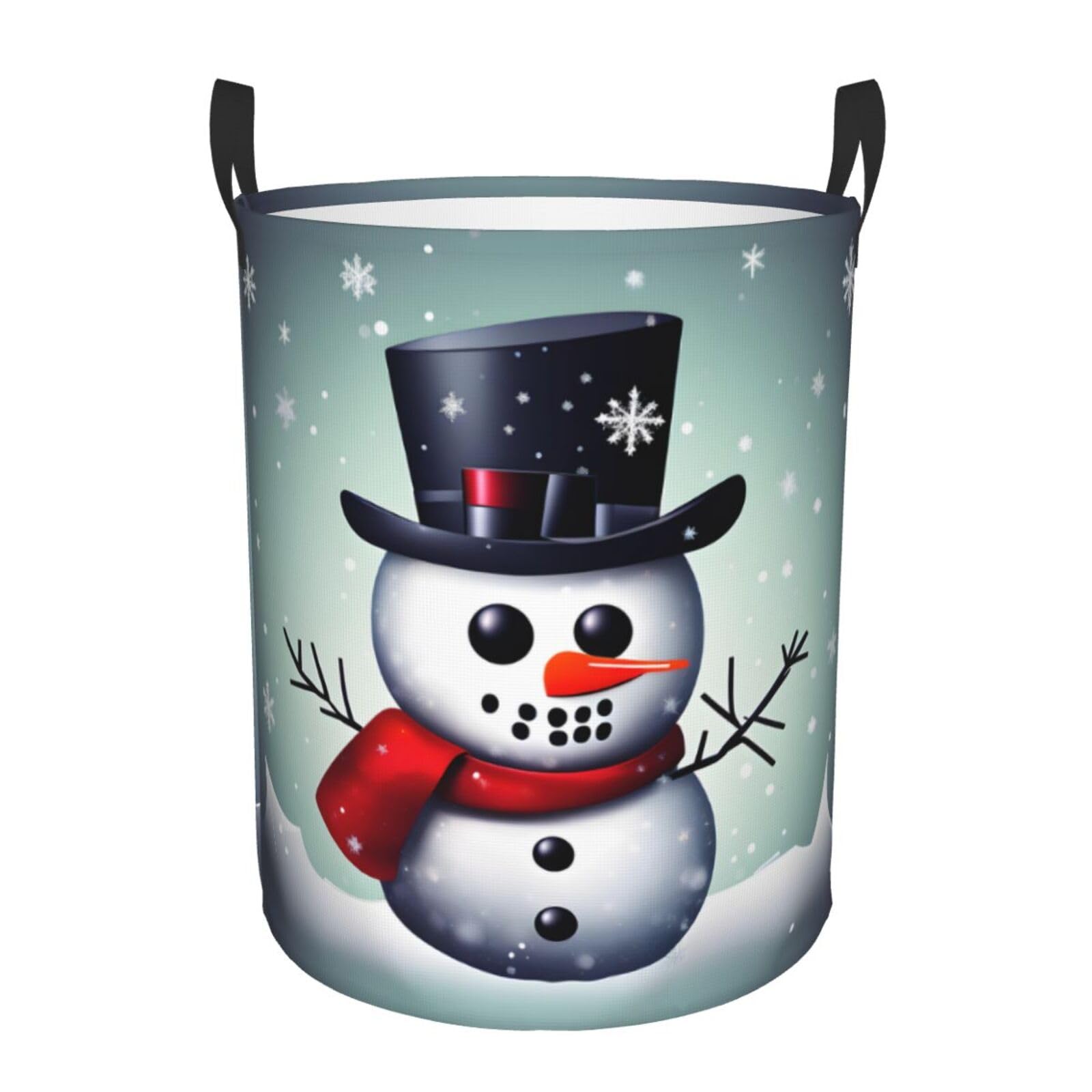 S Collapsible Laundry Hamper Round Christmas Snowman Print Storage