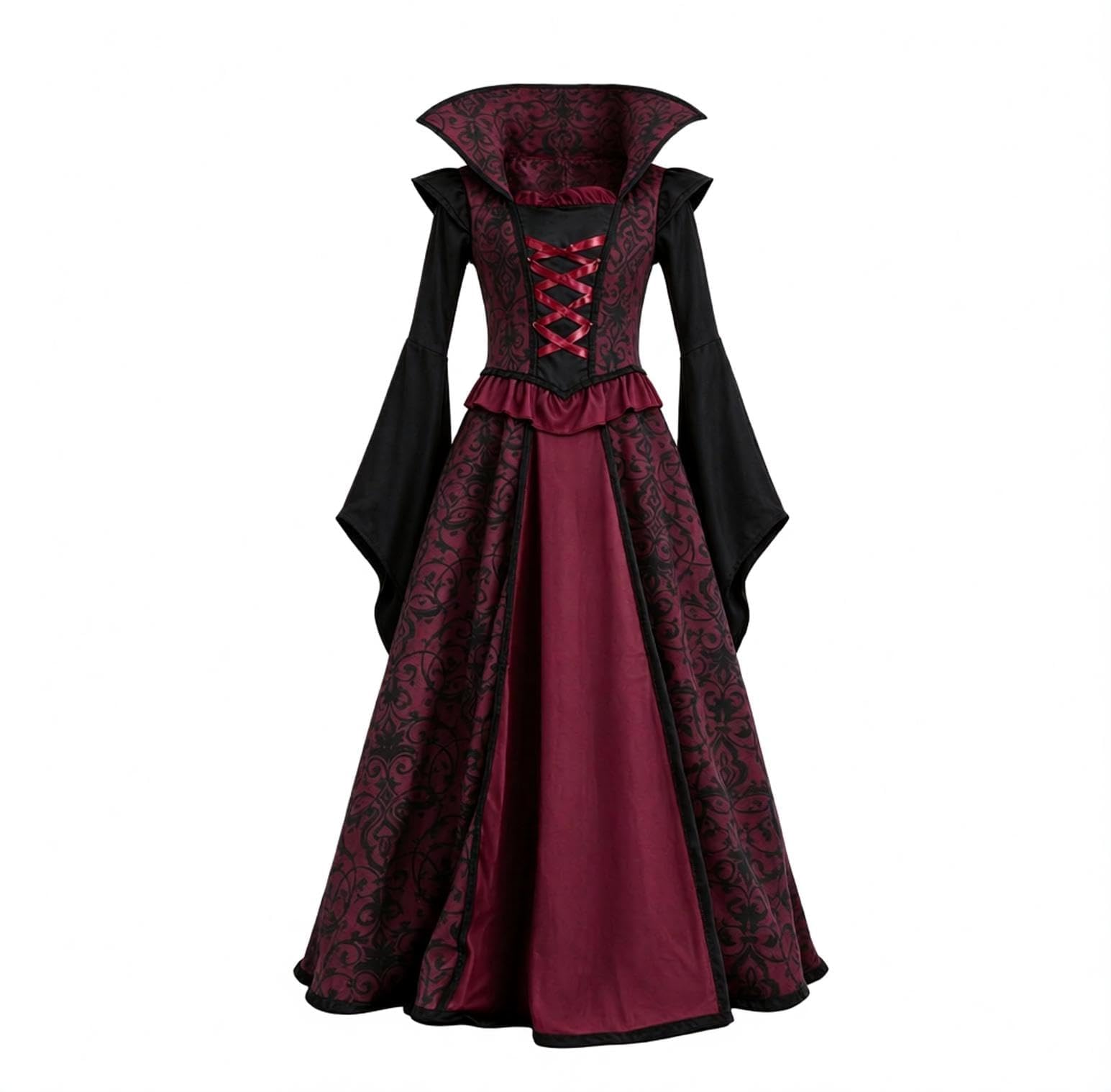 Vampire Costume Kids Girls Halloween Costumes Vampire Dress for Girls Halloween Fancy Dress Outfit Up Costume Gothic Flared Sleeves Black Red Gothic