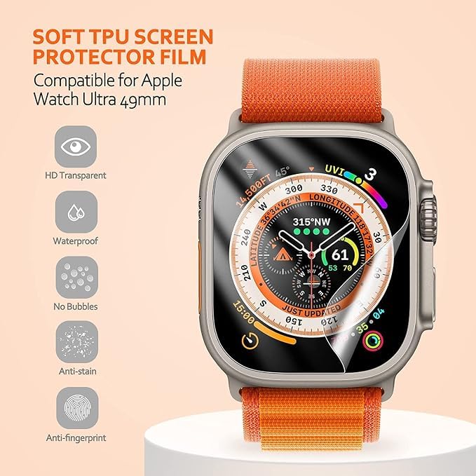 Image of BLACKSHEEP 2 Pack Membrane For Apple Watch Ultra /Ultra 2 / Ultra 3 (49mm) Full Screen Coverage Flexible Watch Screen Protector with Easy Installation Kit
