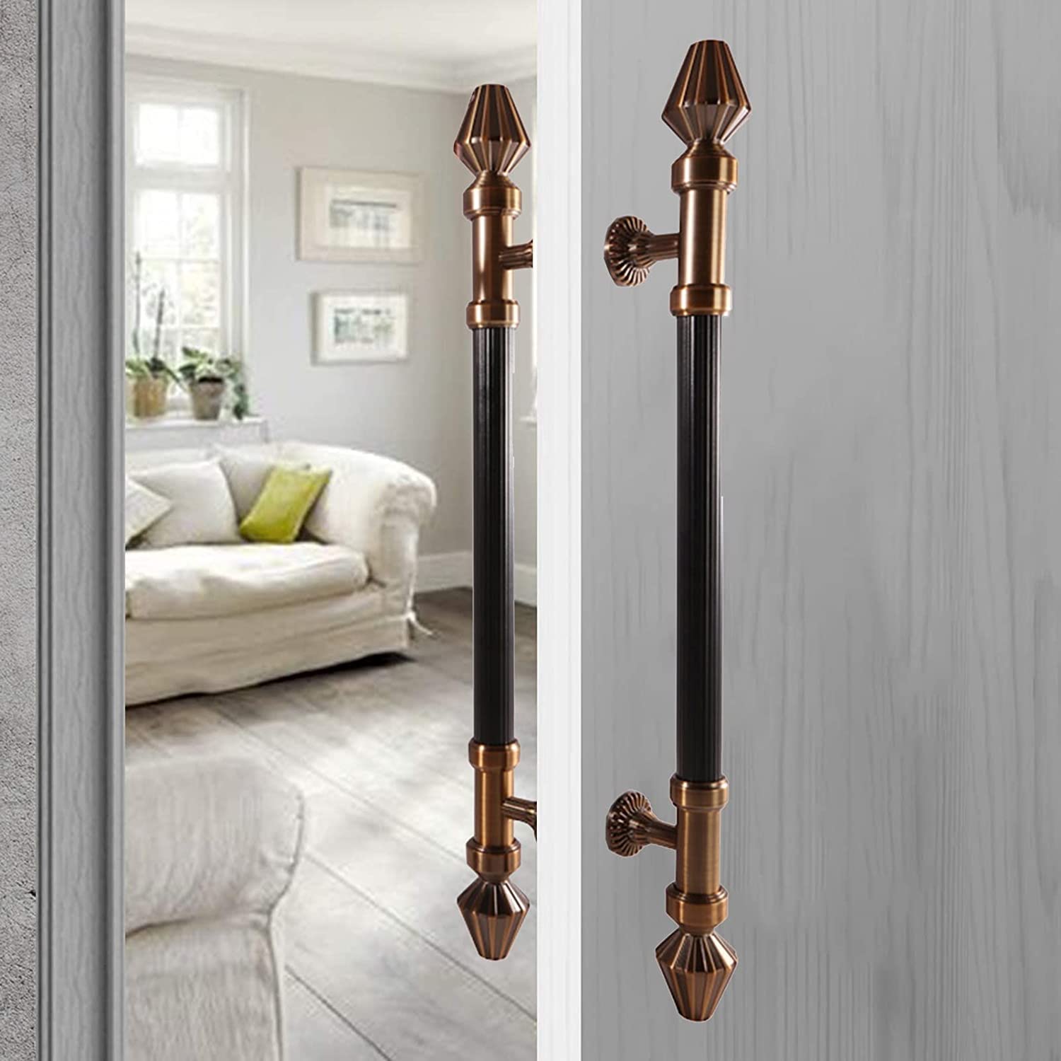 BHGFYXBS Heavy Duty Push Pull Door Handles Rustic Classical Entry Door Handle For Glass Door And Wood Door, Easy To Install,Brass-120Cm/47.2In-88Cm,Brass-120cm/47.2in-88cm
