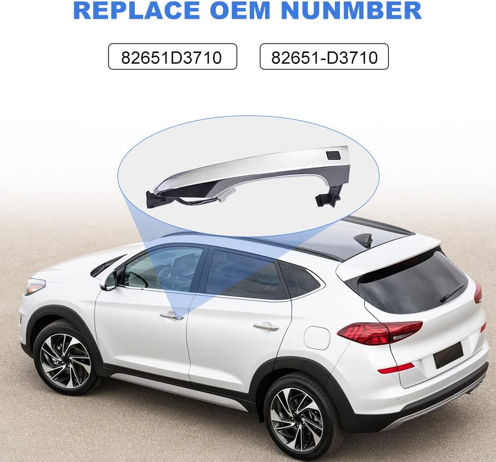 JDMON Compatible with Exterior Chrome Door Handle Hyundai Tucson 2016 2017 2018 2019 16 17 18 19 Replaces 82651D3710 82651-D3710 Front Left Driver Side