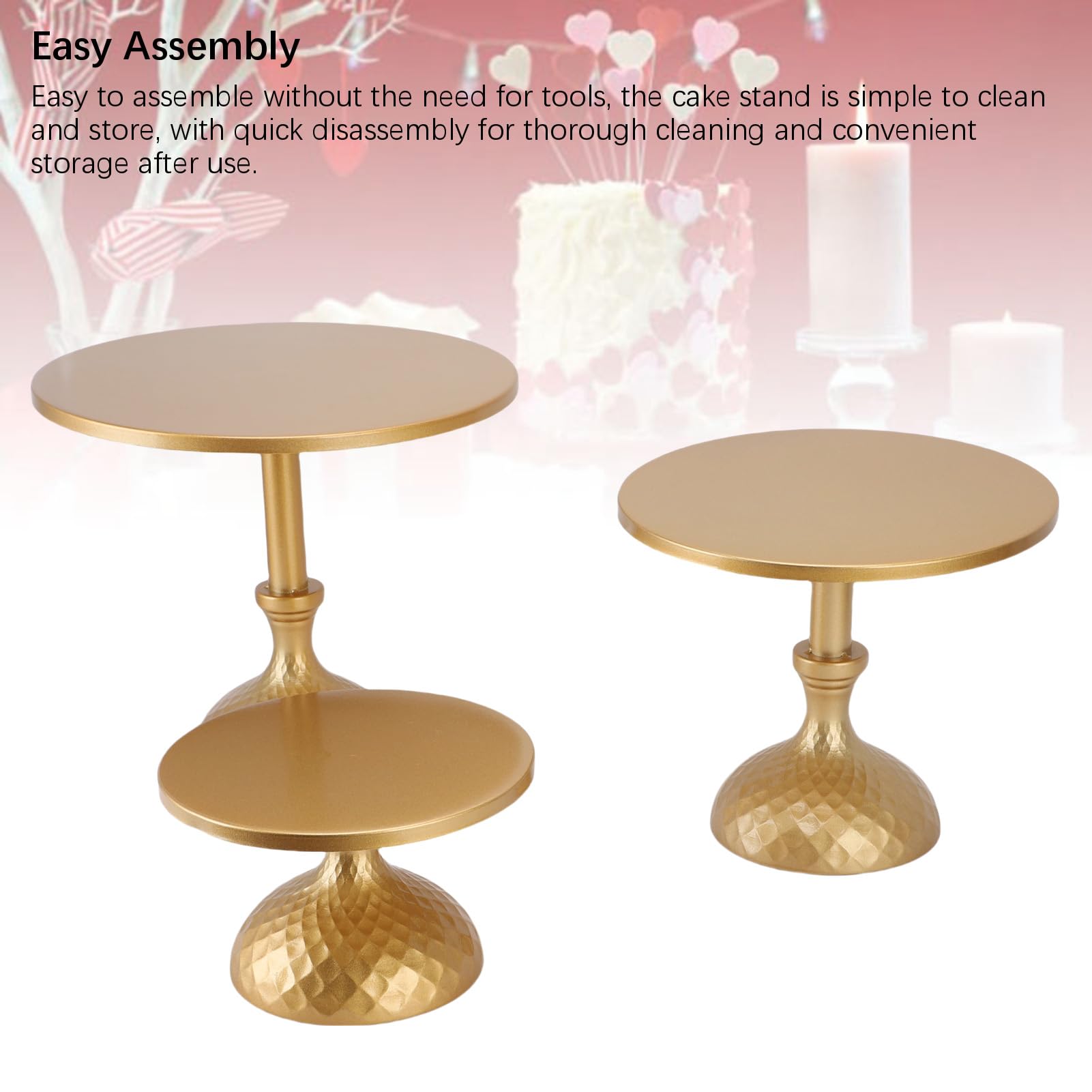 Set di 3 supporti per torta in oro, supporto per torta in ferro con piedino rotondo, set da tavolo da dessert, per feste, matrimoni, compleanni, baby shower, anniversari