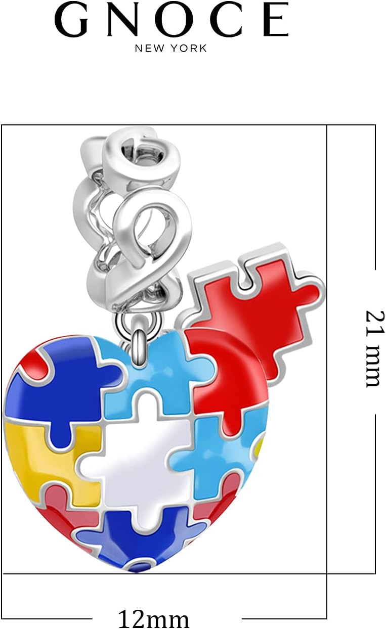 GNOCE Rose Gold Heart Charms for Bracelet/Necklace 925 Sterling Silver Infinity Autism Awareness Pendant Charms for Women Valentine's Day Jewelry Gift (1Heart)