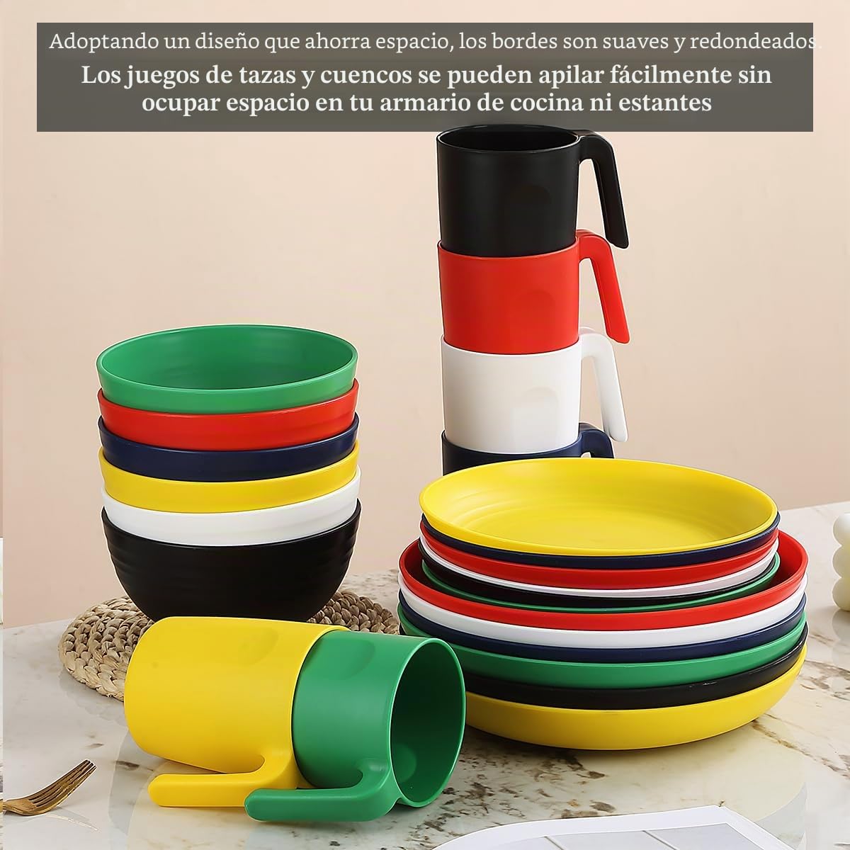 Berglander vajilla de plástico Servicio de 24 piezas para 6, juegos de platos y tazones reutilizables incluye platos de cena, plato de postre, tazones de cereales, tazas para el hogar, jardín, picnic