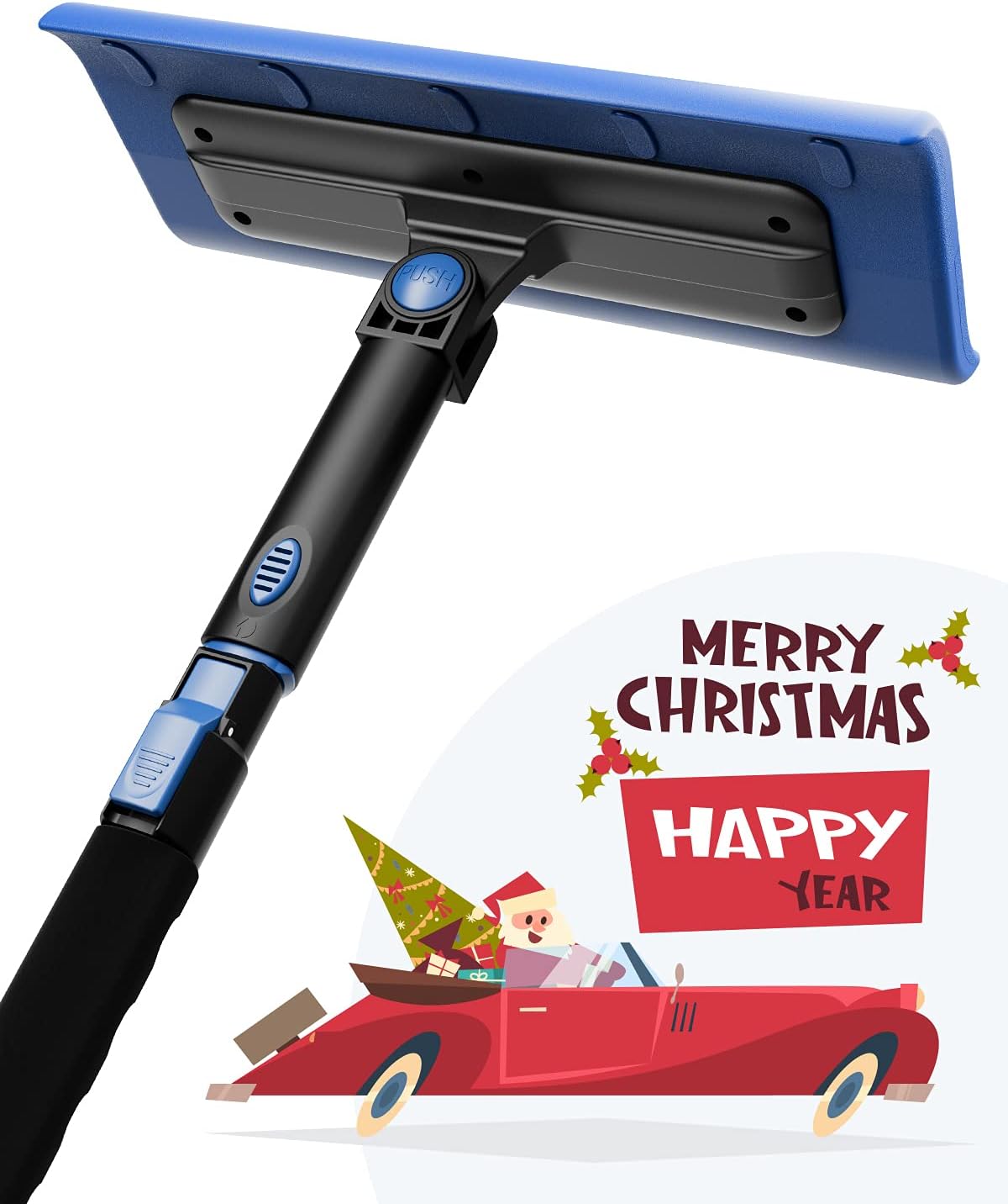 JOYTUTUS 47'' S-Type Snow Broom, Extendable Snow Brush with Foam Handle, 270° Rotatable Snow Cleaner for Car with Ice Scraper and Wiper Cleaner (Christmas Set)