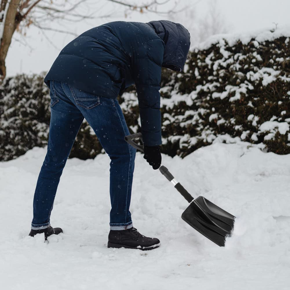 Teleskopowa łopata do śniegu Regulowana łopata do śniegu, lekki plastik Przenośna łopata lawinowa z aluminiowym uchwytem i uchwytem typu D lekka, kompaktowa łopata do śniegu,Black