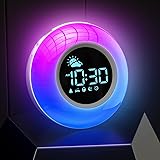 Kids Alarm Clock with Sound Machine, 12 Soothing Sounds, Child Lock - Dimmable Wake Up Lamp, Digital Night Light Clock for Bedrooms, Toddler Sleep Training Clock, Gifts for Girls Boys Children 3-12