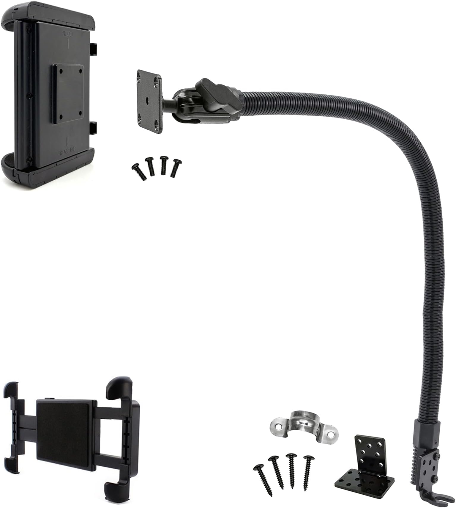 LycoGear Enhanced ELD Floor Seat Rail Tablet Mount for Car Truck Fleet Limo - Adjustable Gooseneck iPad Air Pro Mini Holder for All Vehicle |Compatible w/7-14 Tablets (incldues 2nd Drill Plate Kit)